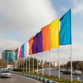 پرچم عمودی رنگی پارچه ساتن براق سایز۱*۶
