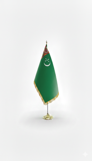 پرچم ترکمنستان تشریفاتی ایستاده با پایه طلایی خورشیدی