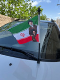 پرچم ایران طرح رهبری وپایه پرچم خودرویی دوکاره نصب کاپوتی وشیشه ماشین
