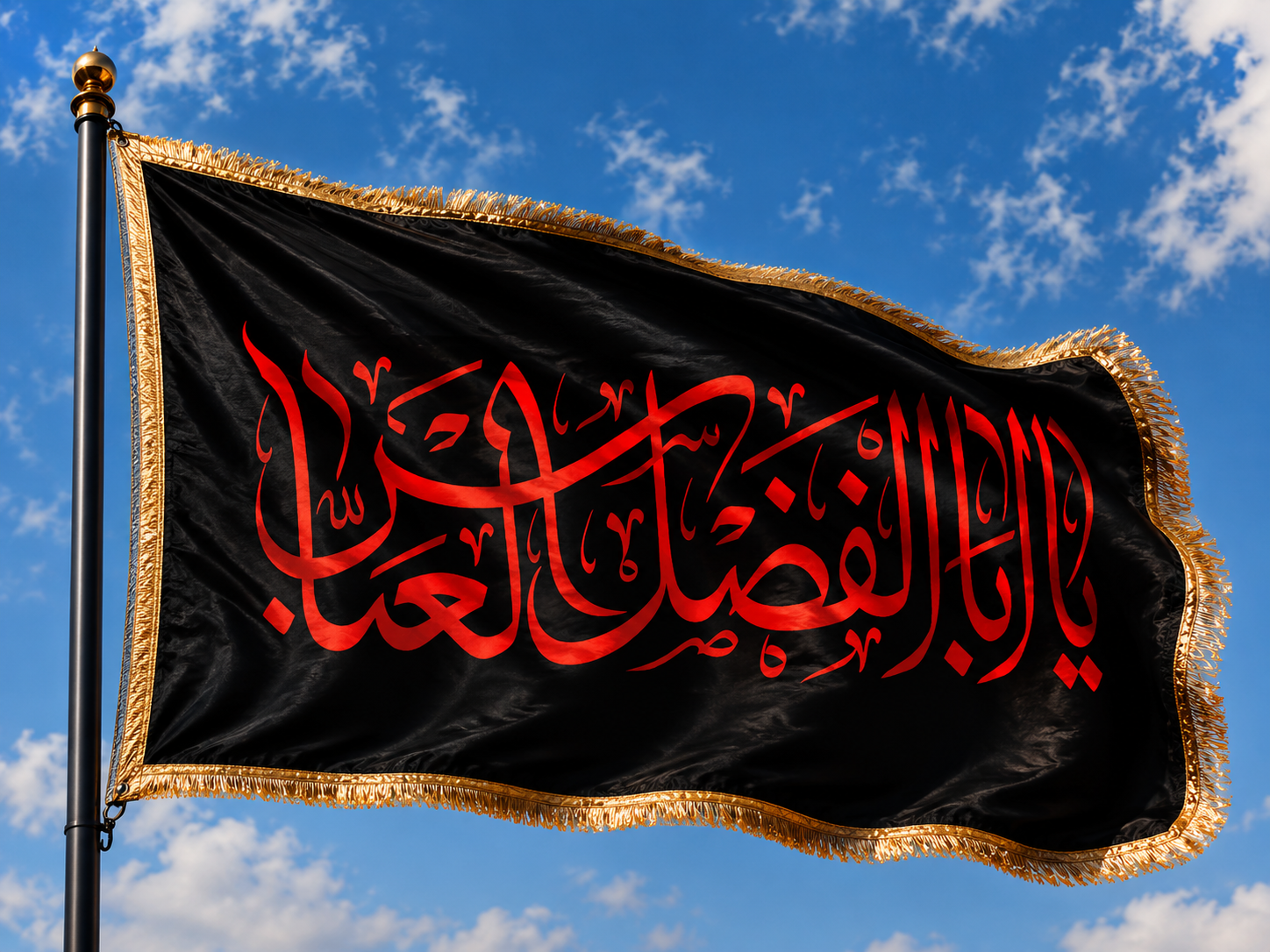 پرچم بزرگ محرمی مشکی یاابالفضل العباس سایز ۱/۴۰*۲/۴۰