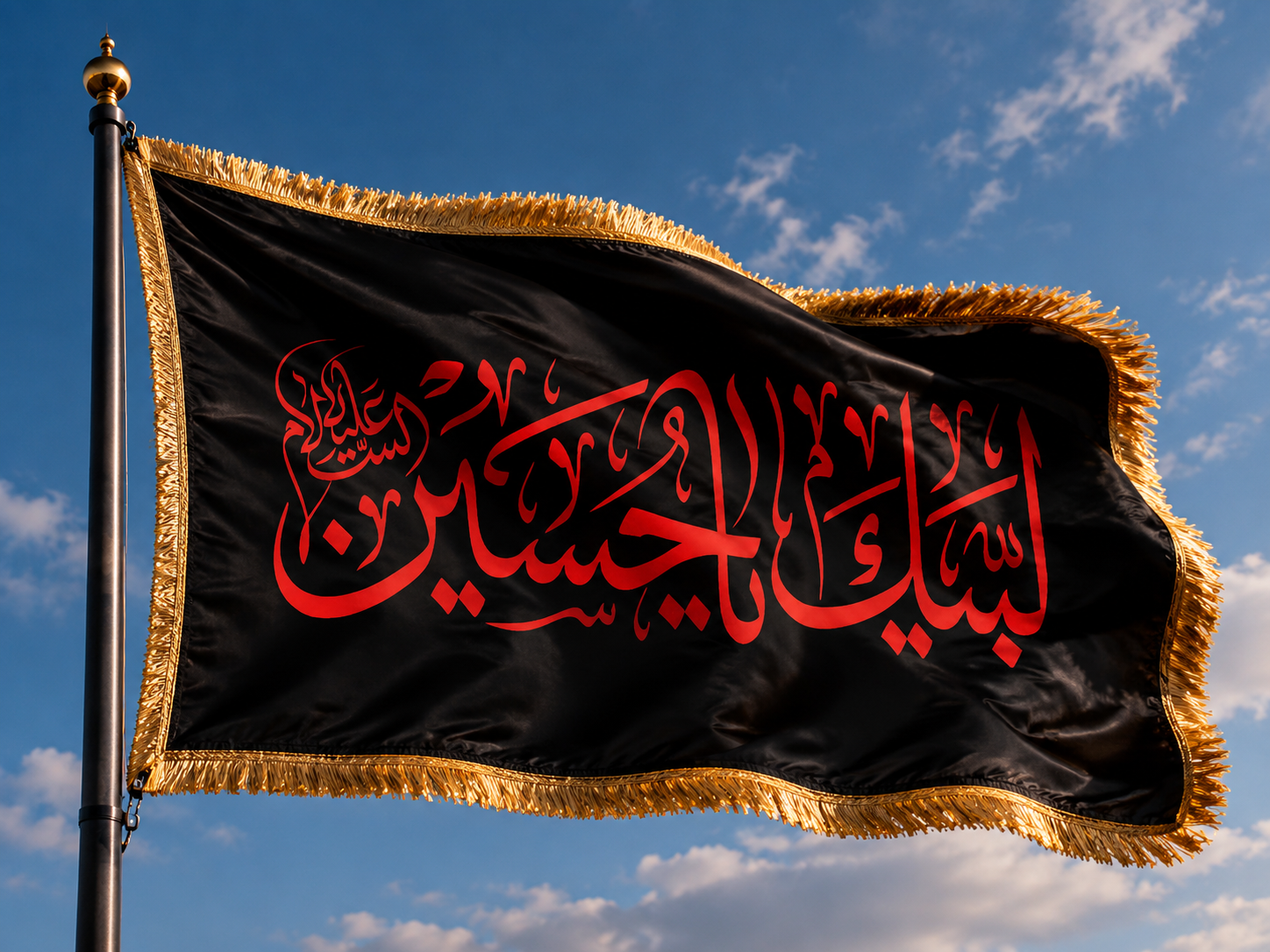 پرچم بزرگ محرمی لبیک یاحسین سایز ۱/۴۰*۲/۴۰
