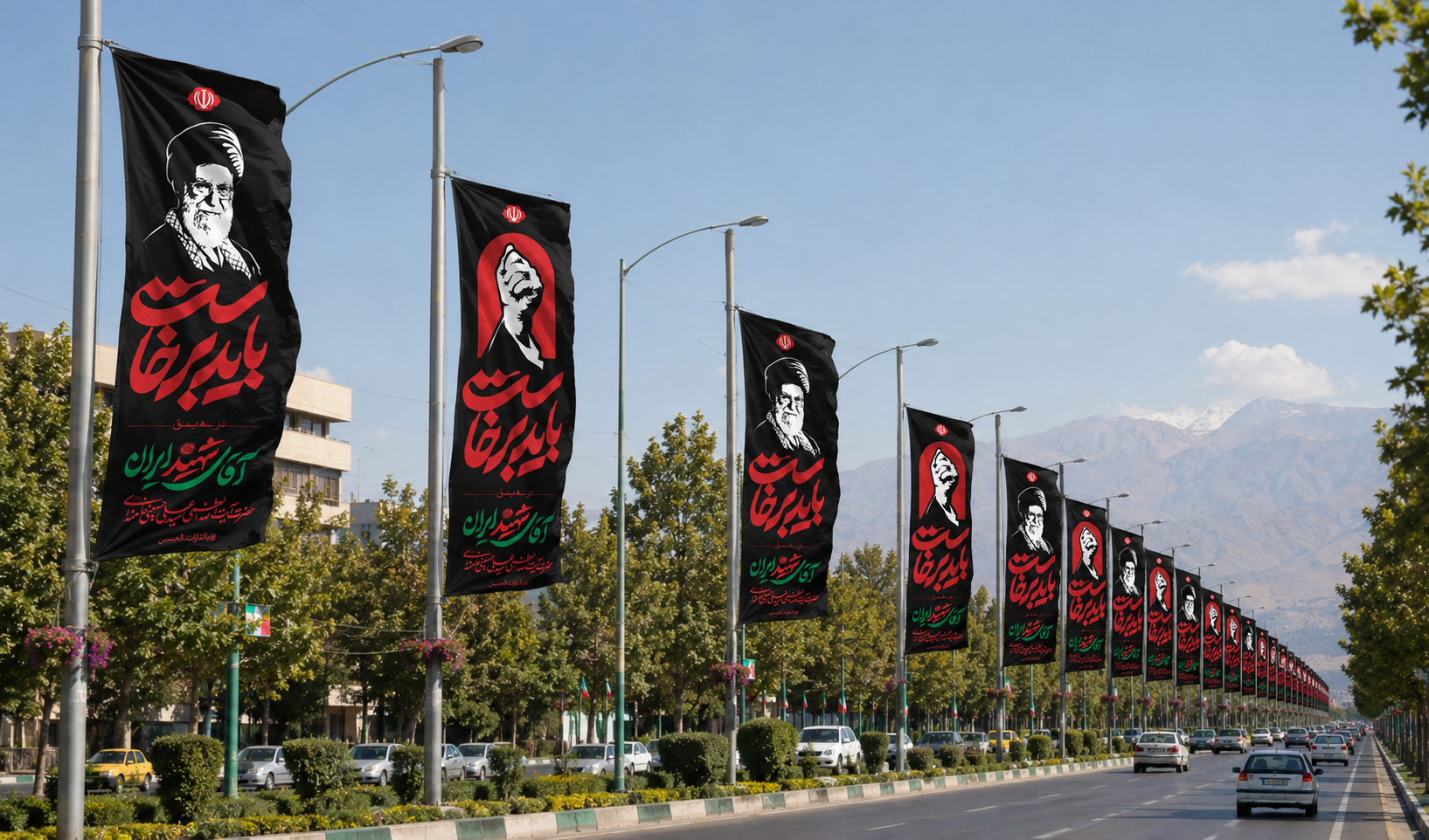 پرچم عمودی  طرح رحلت امام شهیدسامورایی نوار پانچ دار ۱*۳