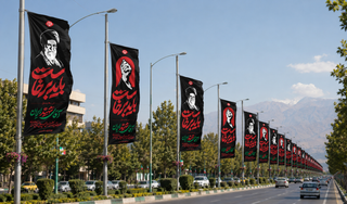 پرچم عمودی طرح رحلت امام شهیدسامورایی نوار پانچ دار ۱*۳
