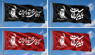 پرچم مشکی 70*120طرح رحلت امام خامنه ایی جای چوب خورده سایز