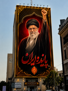 پرچم ساتن دیوارنگار طرح امام شهید سایز 20در30متر
