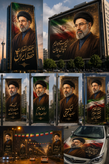 پرچم بزرگ ساتن و مخمل دیوارنگار طرح حضرت اقا خامنه ایی سایز بزرگ